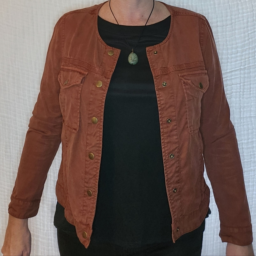 Lucky Brand Lightweight Utility Jacket Size Medium Burnt Orange Rust Distressed